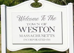 weston ma town line sign
